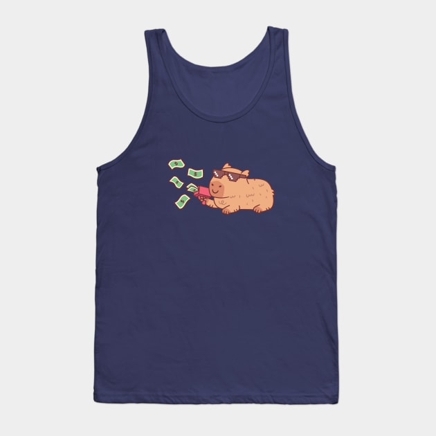 Chilling Capybara With Meme Sunglasses And Money Gun Tank Top by rustydoodle